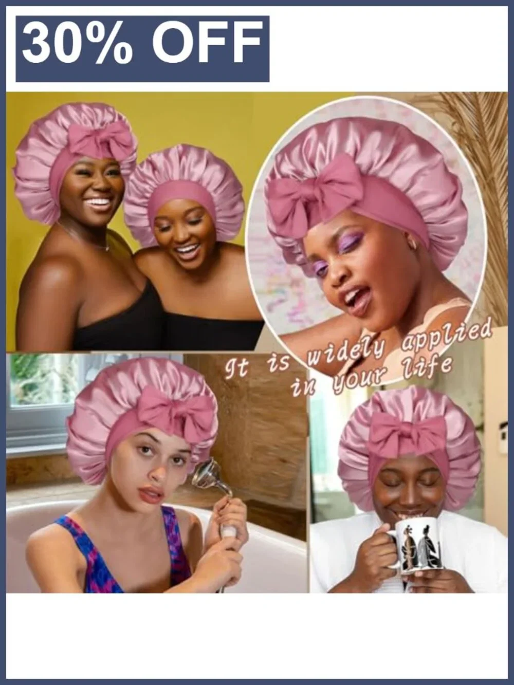 Double Layer Satin Bonnet for Sleeping, Hair Bonnet for Curly Hair, Silk Night